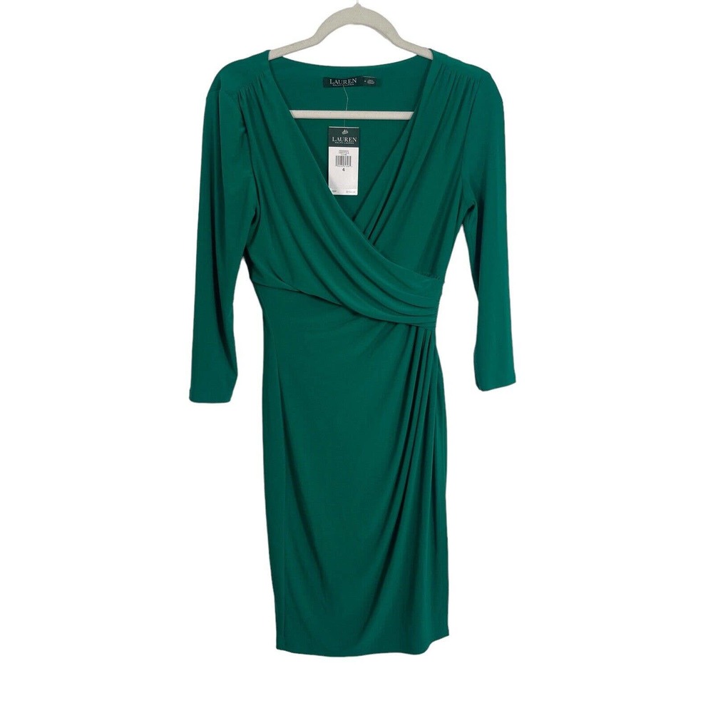 Lauren Ralph Lauren Kelly Green Faux Wrap Knee Length Dress Career NWT Womens 4
